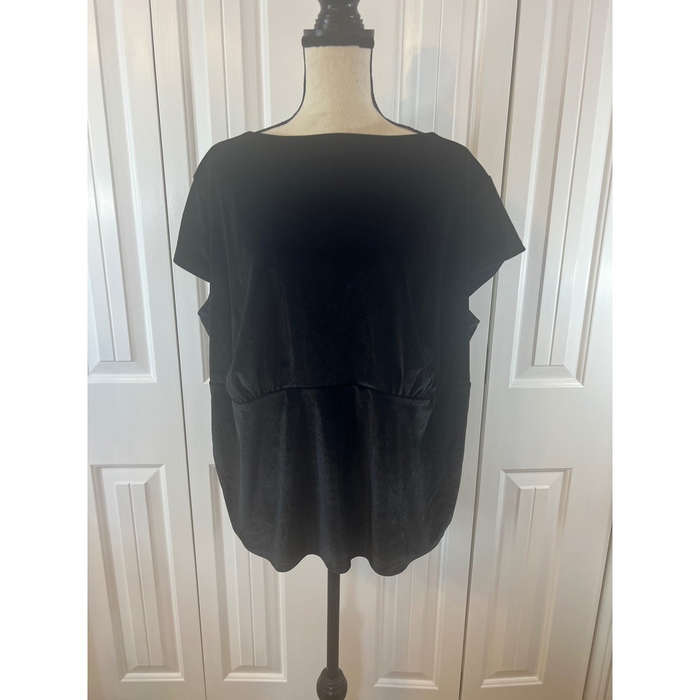 A New Day Black Velvet Short Sleeve Cinched Waist Top 2X NWT